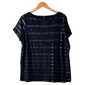 Talbots Black Sequin Striped Short Sleeve Top 1X